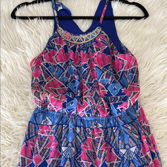 Pink and Blue Halter Sundress for Casual Resort Wear - Picture 3 of 6